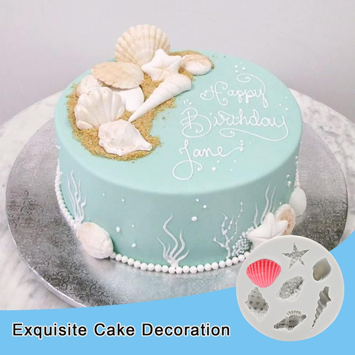 Memovan Under the Sea Silicone Mold 3pcs Marine Fondant Cake Mold Seashell Conch Starfish Silicone Baking Mold for Under the Sea Ocean Chocolate