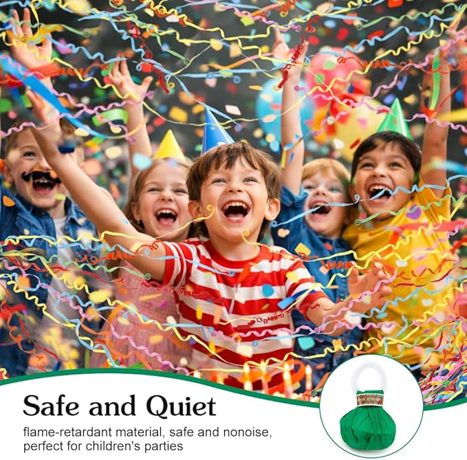 16Pack No Mess Streamers, Green Hand Thrown Streamer Poppers, No Mess Confetti Poppers, Party Poppers with Ribbons, Confetti Streamers for Birthday, Wedding, Celebrations, Graduation, Party Favors