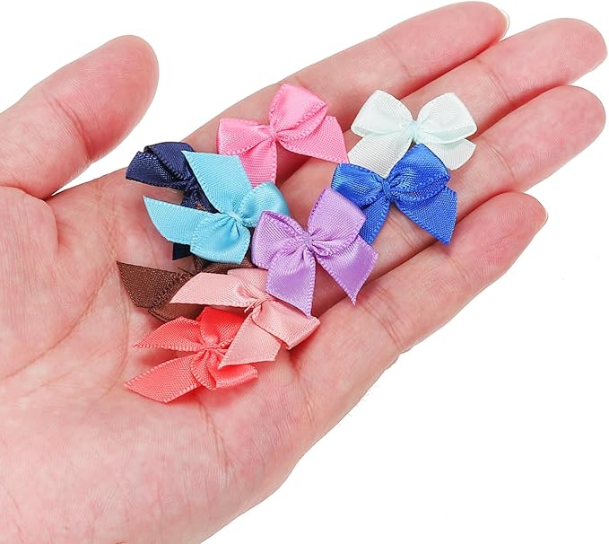 MECCANIXITY 50 Pcs Mini Ribbon Bow 1" Mini Fabric Satin Ribbon Flower Bows for Craft DIY Sewing Wedding Birthday Party Gift Wrap Bows Coral Pink