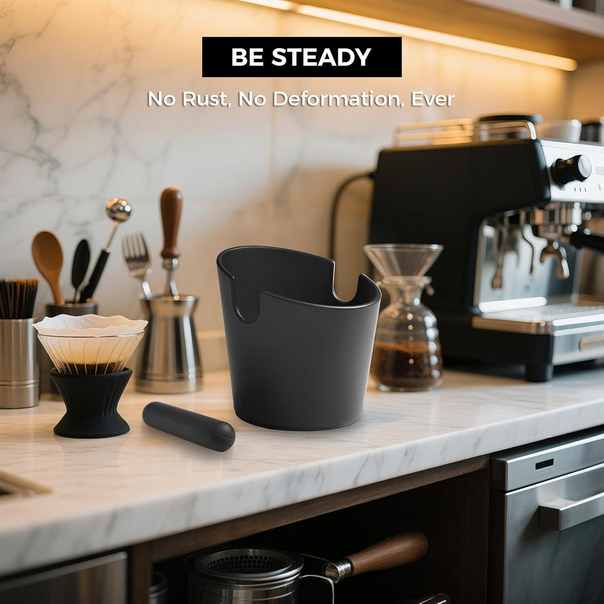 Chulux Knock Box for Espresso – 5 Inch Silicone Coffee Grounds Container with Removable Knock Bar, Anti-Slip Base, Shockproof, Easy to Clean