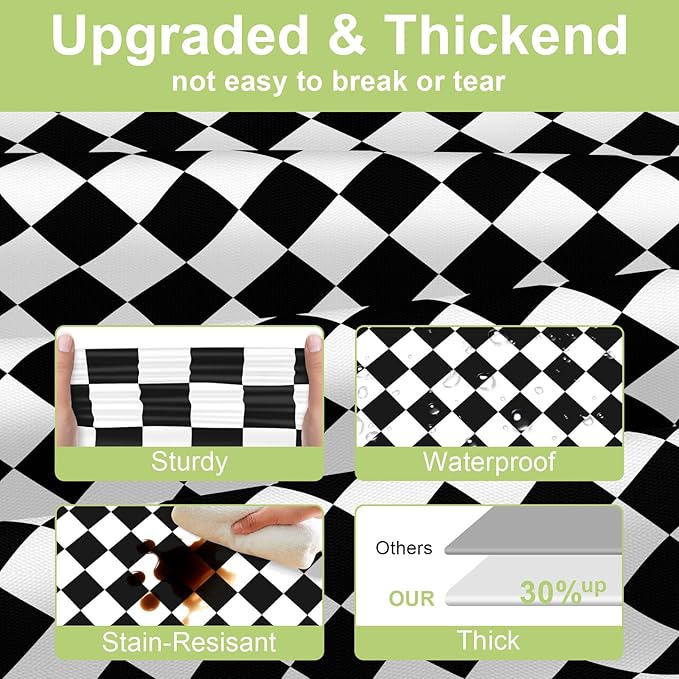 QIKSION Checkered Tablecloth Disposable 12 Pack, 54 x 108 Inch Black and White Checkered Flag Table Cloth for Race Car Decorations, Birthday Party Supplies, Rectangle, Plastic Table Cover