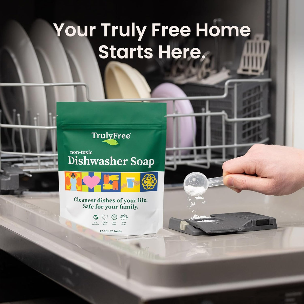 Automatic Dishwasher Detergent Powder - Concentrated Dishwashing Detergent, Dish Soap, Hard Water Stain Remover, Kitchen Cleaning Supplies, No Harmful Ingredients - 12.5 oz (Pack of 1)