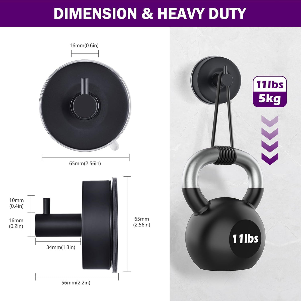 JOMOLA Stainless Steel Bathroom Suction Hooks - No Drill Adhesive-Free Wall Mount for Shower, Towel & Robe, Rustproof Metal Hardware with Damage-Free Grip, Matte Black (4-Pack)