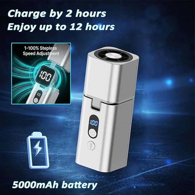 Metal Portable Mini handheld fan 1-100 speed 15000RPM,Rechargeable Pocket Personal handheld turbo fan 5000mAh with flashlight,Small hand held fan for Travel Camping Beach,Gifts for Women (Silver)
