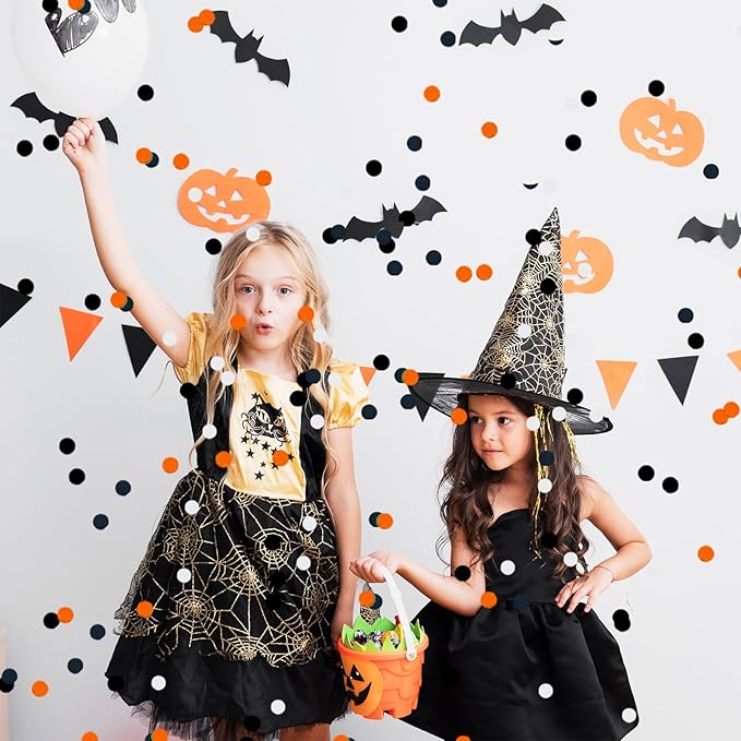 Halloween Table Confetti - 1 inch Paper Confetti in Black, Orange & White for Decorations - 1.75oz