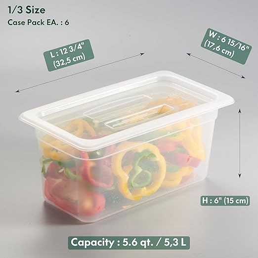 CURTA 4-Pack 1/4 Size 6" Deep Food Pan with Handled Lid – NSF Listed Commercial-Grade Translucent Polypropylene, Stackable Freezer-Safe Storage for Restaurants, Catering & Buffets