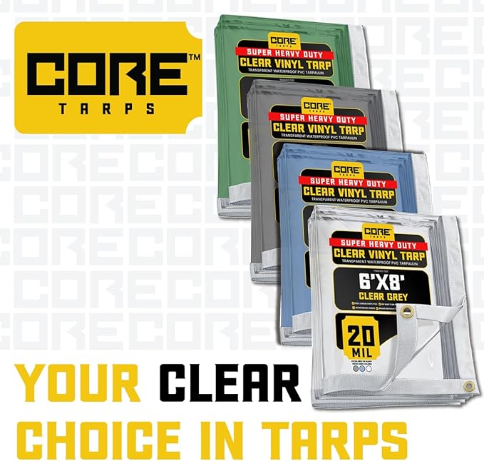 Core Tarps 20 Mil Extreme Heavy Duty Clear Tarp with Gromments - 7x9ft Super Clear Tarps Heavy Duty Waterproof Vinyl Tarpaulin, Transparent Tarp for Outdoor, Camping & Construction, Clear