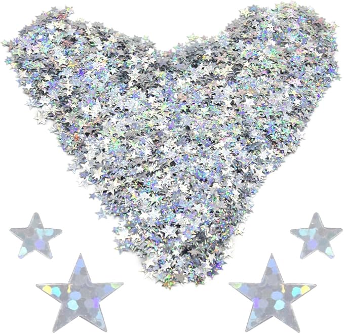 60g/2.1oz Glitter Star Confetti 6/10mm Metallic Foil Stars Sequin Holographic Stars Table Confetti for Party,Wedding,Birthday Decorations(Glowing Silver/XX-FGY)