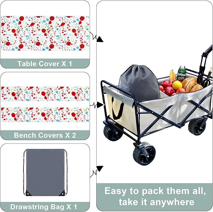misaya Picnic Table Cover with Bench Cover, Waterproof Elastic Fitted Tablecloth for 5 Foot Tables, Rectangle Washable Polyester Fabric Tablecloths for Picnic, Camping, Outdoor (Flower, 30" x 60")