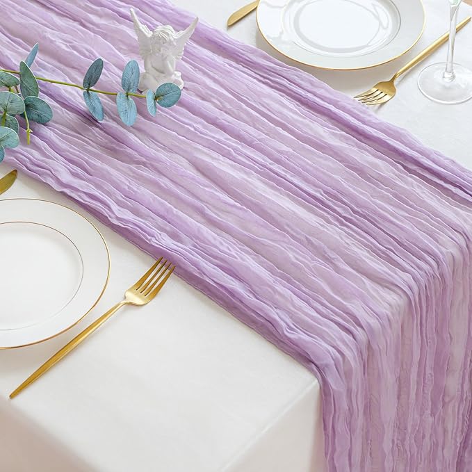 Sioloc Lilac Purple Lavender Cheesecloth Table Runner 120'' x 35'',Spring Easter Decor Soft Gauze Boho Wedding Table Decor for 10ft Table Birthday Party,Baby Shower, Bridal Shower, Home & Event Decor