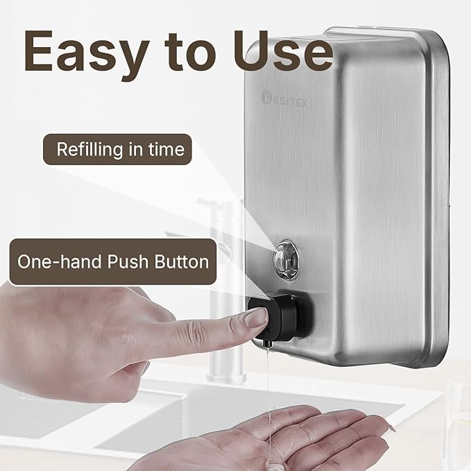 Stainless Steel Soap Dispenser Wall Mounted, 37oz Commercial Hand Soap Dsipenser, Manual Anti-Leak Pump Liquid Soap Dispenser, Rust-Proof Lining Hand Sanitizer Lotion Dispenser for Bathroom