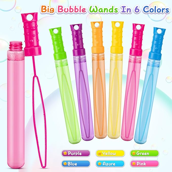 36 Pack Big Bubble Wands Bulk in 6 Colors, Ideal for Easter, Summer, Halloween, Valentine, School Classroom Prizes