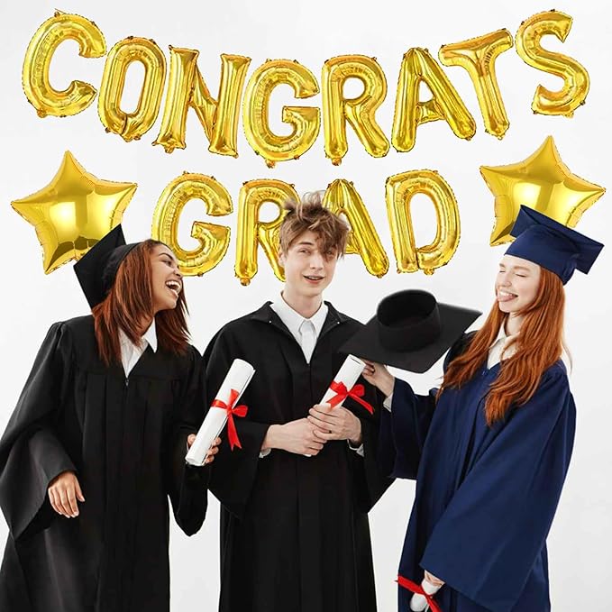 16 Inch Gold Congrats Grad Banner Balloons Congrats Grad Letters Balloons Graduation Decorations 2026 for Graduation Celebration Party Supplies