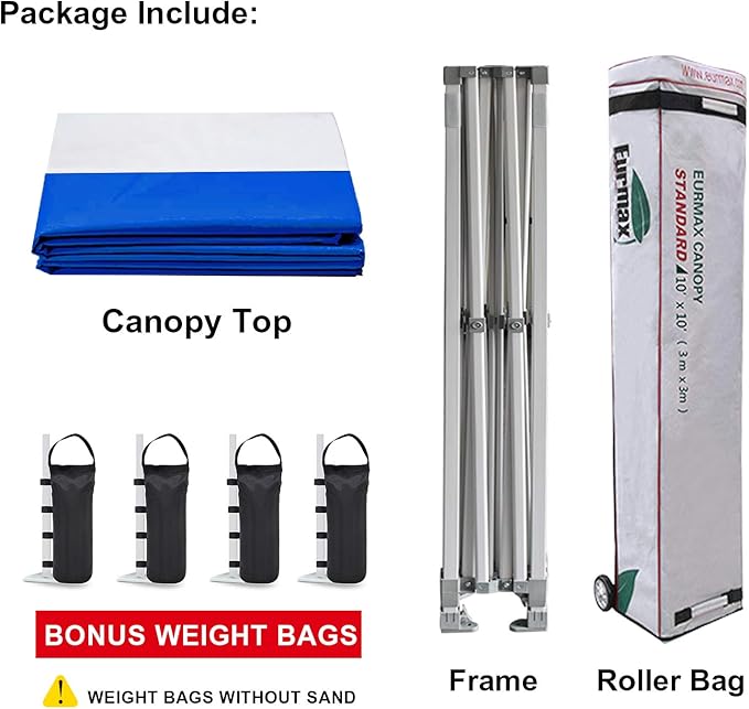 Eurmax USA 10x10ft Pop Up Canopy,Commercial Instant Tent for Outdoor Events,Patented No-Tip Rolling Storage Bag with 4 Sandbags,UV & Water Resistant,Heavy Duty Portable Shelter Gazebo,Stripe Blue