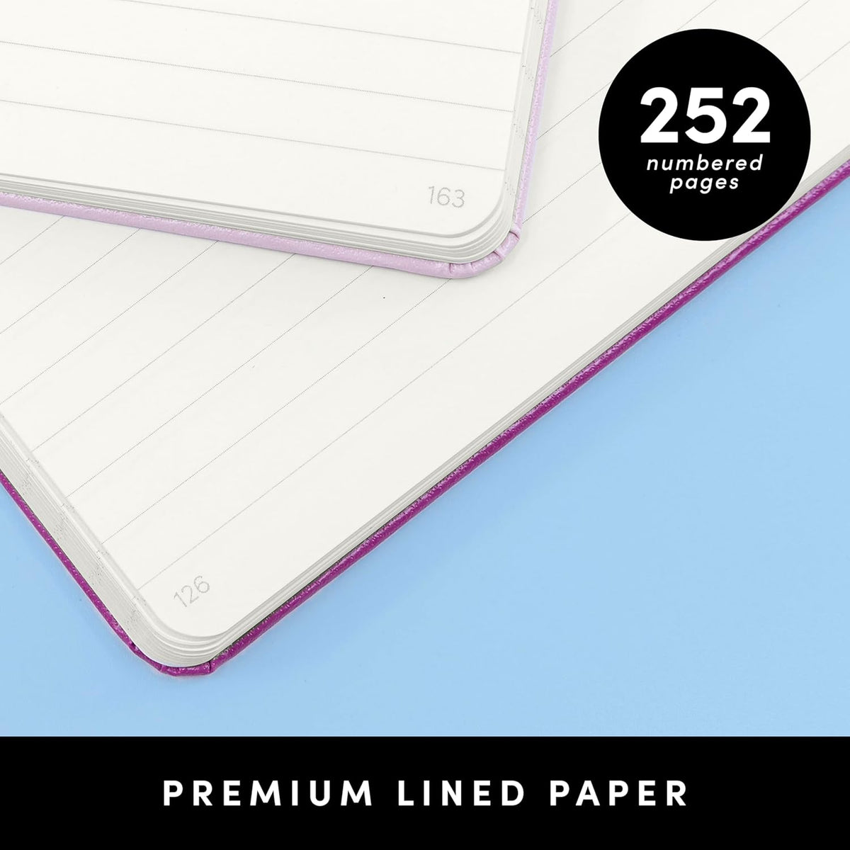 PAPERAGE Lined Journal Notebook, (Black), 252 Pages, Medium 5.6 in x 8 in - 100 GSM Thick Paper – Hardcover Journaling Notebook for Work, School & Note Taking