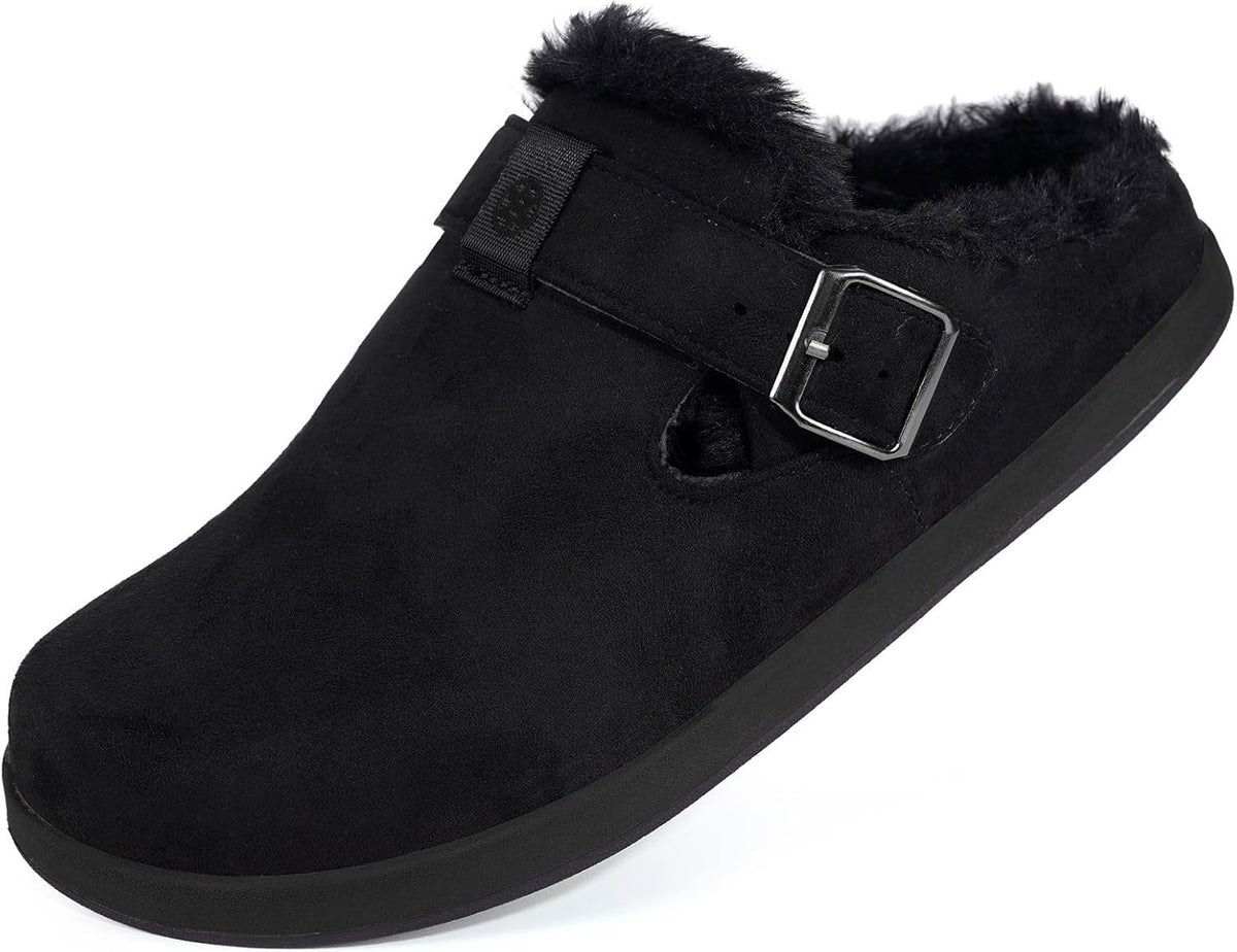 Fur Lined Clogs for Women Men Suede Winter Slippers Arch Support Slip on Mules Potato Shoes with Removable Cushion Footbed Warm Home House Shoes