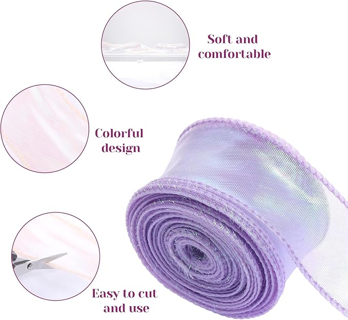 4 Rolls Iridescent Organza Ribbon Sheer 4 Colour Organza Ribbon, Sheer Easter Craft Decorative Ribbons 10 Yards Wired Chiffon Ribbons for Flowers Floral Bouquets Garlands Wedding Gift Wrapping Hair