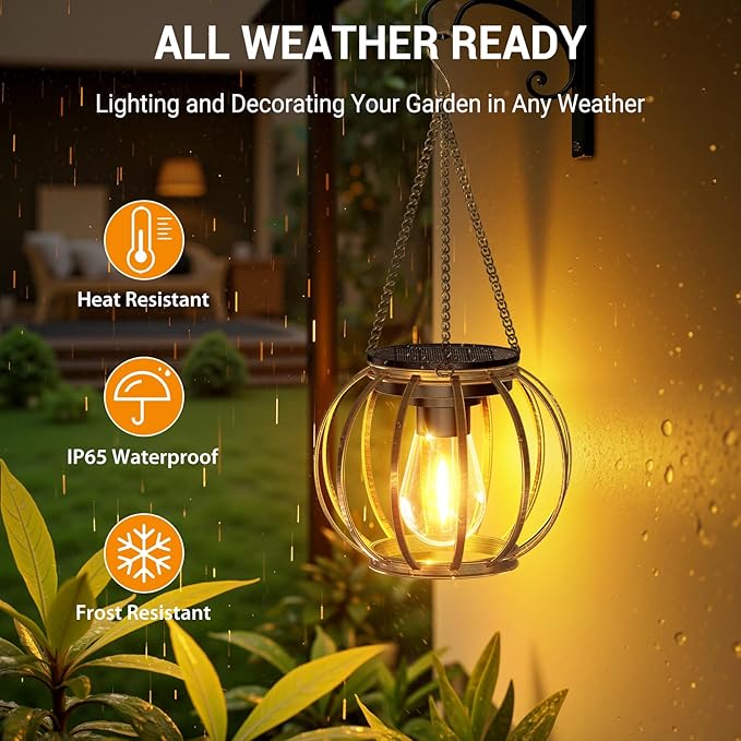KOOPER Solar Lanterns Outdoor Waterproof, 4 Pack Upgraded Bronze Metal Hanging Solar Lights Outdoor Lanterns, Brighter Auto On/Off Outdoor Hanging Lantern for Yard Patio Pathway Porch Garden Decor