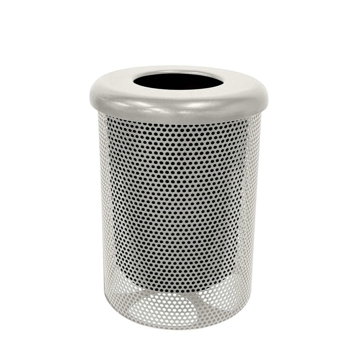 COATEDOUTDOORFURNITURE RFT-P-TXTGRY Heavy Duty Round Trash Receptacle with Flat Top, Liner Included, 32 Gallon, Textured Grey, Made in America