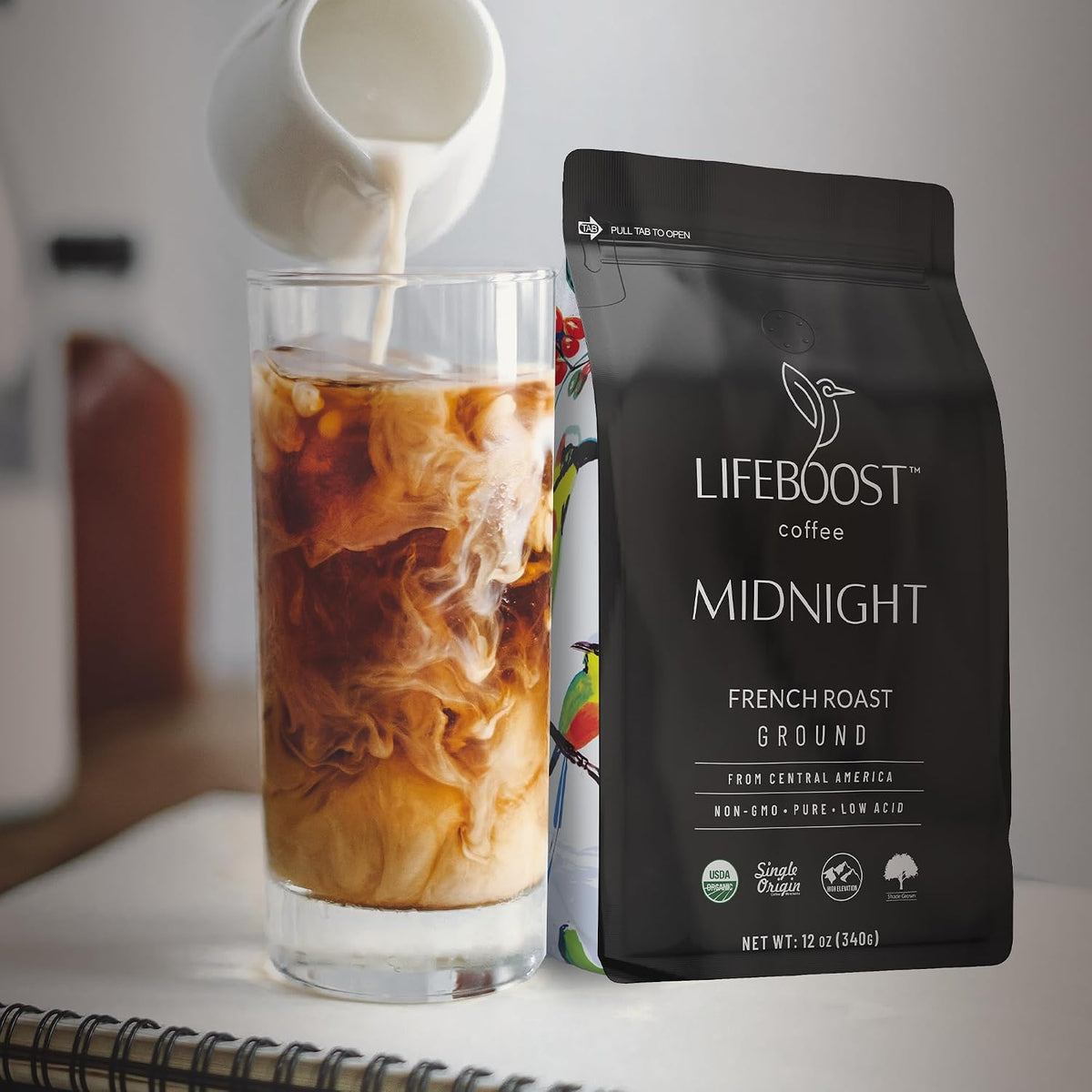 Lifeboost Midnight French Roast Coffee Ground - Non-GMO Single Origin USDA Organic Low Acid Coffee French Roast - Third Party Tested For Mycotoxins &amp; Pesticides - 12 Ounces