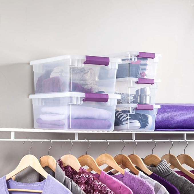 Sterilite 6 Qt ClearView Latch Storage Box Stackable Bin with Latching Lid, Plastic Container to Organize Shoes in Closet, Clear (24 Pack)