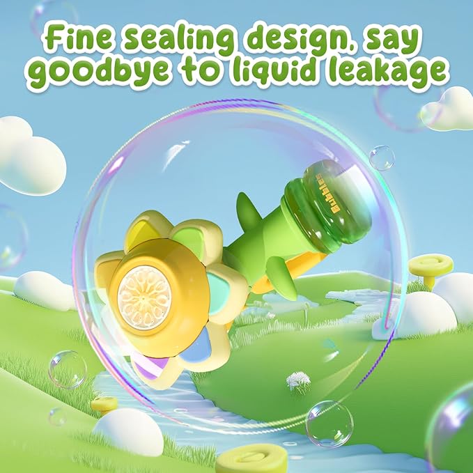 2 Pack Rechargeable Flower Bubble Guns for Kids W/LED Lights & 10 Refill Solutions, Fun Swing Dance Bubble Maker Machine Blower Blaster Toys,Outdoor Summer Play, Easter, Birthday Party Favors & Gifts