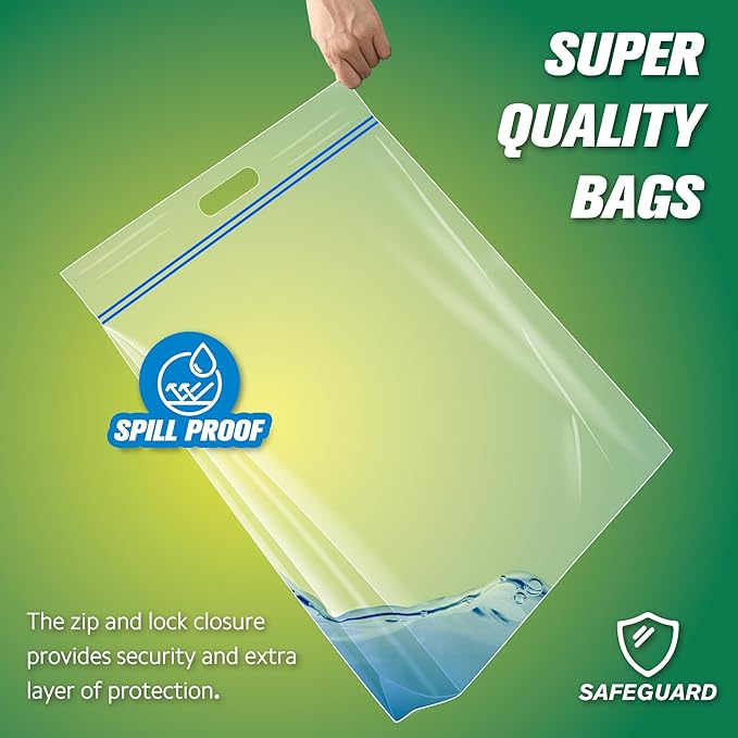 HIBAG 5 Gallon Large Storage Bags, 15” x 18” Resealable Clear Bags with Handle, Extra Large XL Heavy Duty for Clothes Pillow Travel Moving, Pack of 20