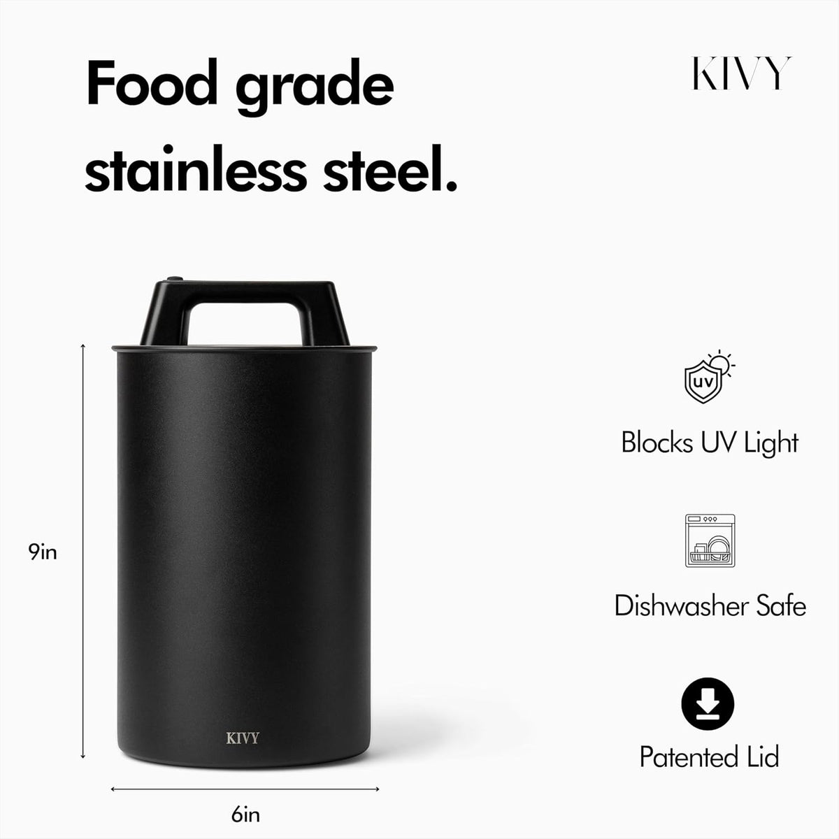 Kivy Vacuum Coffee Canister (Large) - Push Lid Preserves Aroma & Oil - Stainless Steel Airtight Canister
