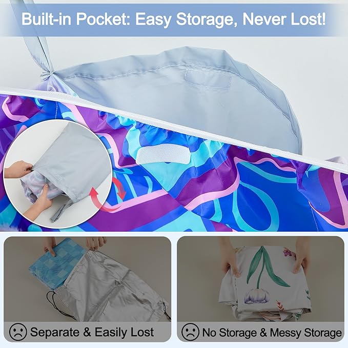 Picnic Table Cover with Bench Covers Windproof Waterproof Picnic Table Covers Camping Tablecloth with Self-Storage Bag, 72in, Blue Purple