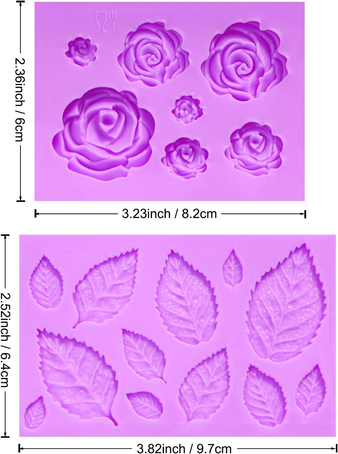 Rose Flower Fondant Molds, Flower and Leaves Silicone Molds, Cake Decoration Chocolate Molds for Cupcake Topper Candy Cookie Clay Crafting Projects