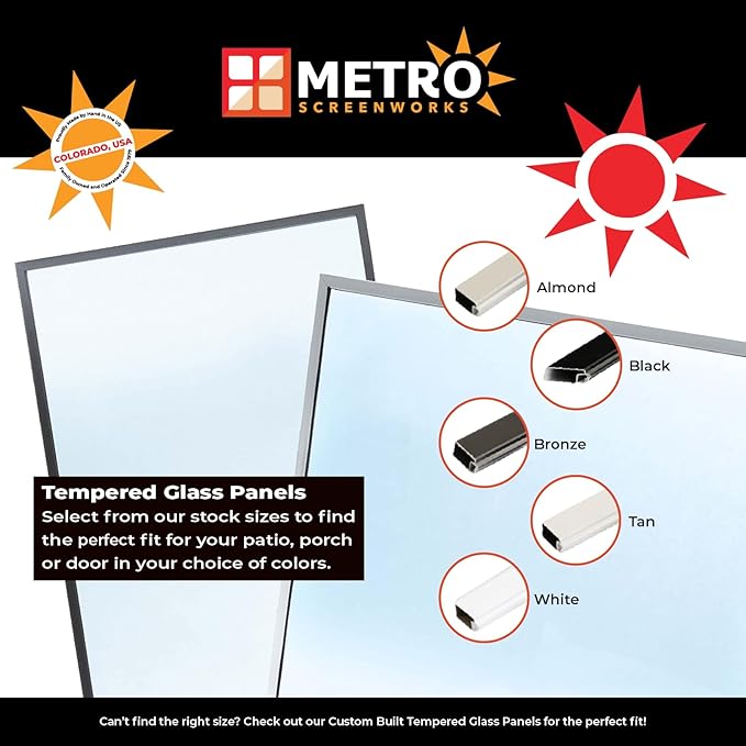 Metro Screenworks Framed Tempered Glass Panel for Porch & Patio Panels, Outdoor Enclosures, (32-3/4" x 34-1/2", Black) Enclose Your Porch with Tempered Glass Panels - Glass Panel Replacement