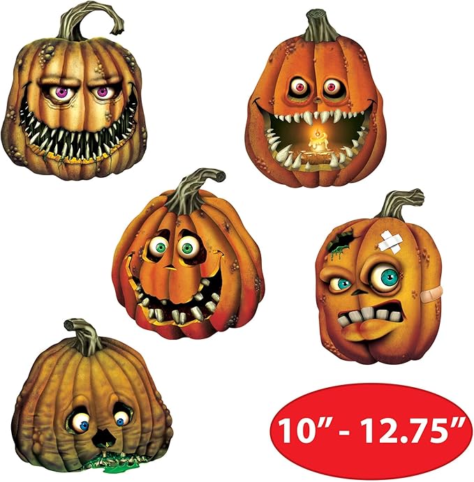 Beistle 5 Piece Paper Creepy Jack-O-Lantern Cut Outs, Halloween Party Decorations, Fall Décor, Made In USA Since 1900