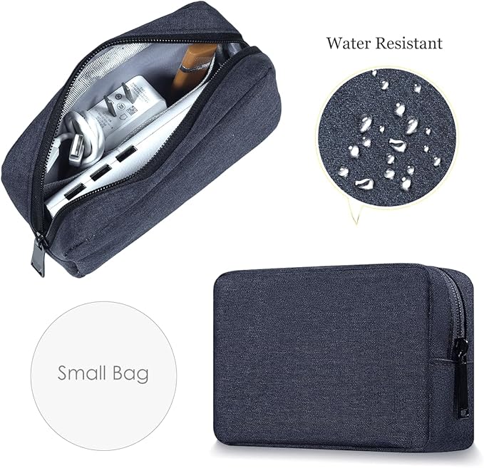 CAAORDKSO Cord Organizer Travrel Bag, Electronic Organizer Travel Case, Water Resistant Cable Organizer Pouch Bag for Cable, Cord, Charger, Phone, Power Bank, Earphone (Small-Navy Blue)