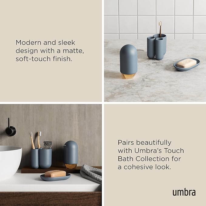 Umbra Touch Hand Soap Dispenser, Plastic Liquid Pump Bottle, Durable and Refillable for Bathroom or Kitchen Sink, Slate Blue
