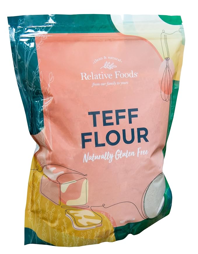Relative Foods Teff Flour Brown – 5 lb, Naturally Gluten Free, Non-GMO, Vegan, USA Grown, Premium Ancient Grain Flour for Baking and Cooking