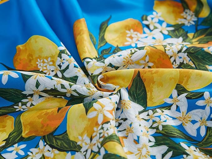 YiHomer Provence Blue Lemon Mediterranean Tile Tabletop for Spring Summer Decorations, Picnics and Dinner Parties - Indoor Outdoor, Stain and Water Resistant, Tablecloth, 60 x 120 Rectangle