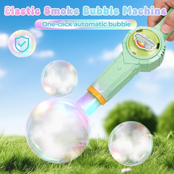 Smoke Bubble Machine, Elastic Bubble Fog Wand, Rechargeable Fog Bubble Machine with Lights & Sound, for Parties Outdoor Interactive Fun (Green)