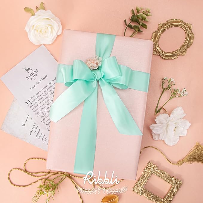 Ribbli Aqua Blue Double Faced Satin Ribbon,1-1/2” x Continuous 25 Yards,Use for Bows Bouquet,Gift Wrapping,Wedding Decoration