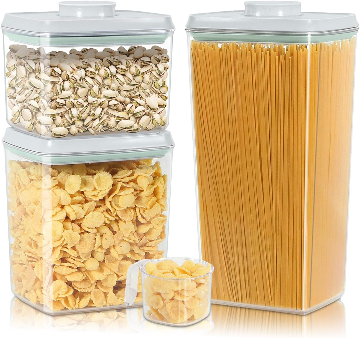 3 Pack Flour and Sugar Storage Containers with Pop-up Lid, 1.26Qt + 2.11Qt + 3.48Qt Food Storage Container for Rice, Spaghetti, Pasta, Nuts, Snack