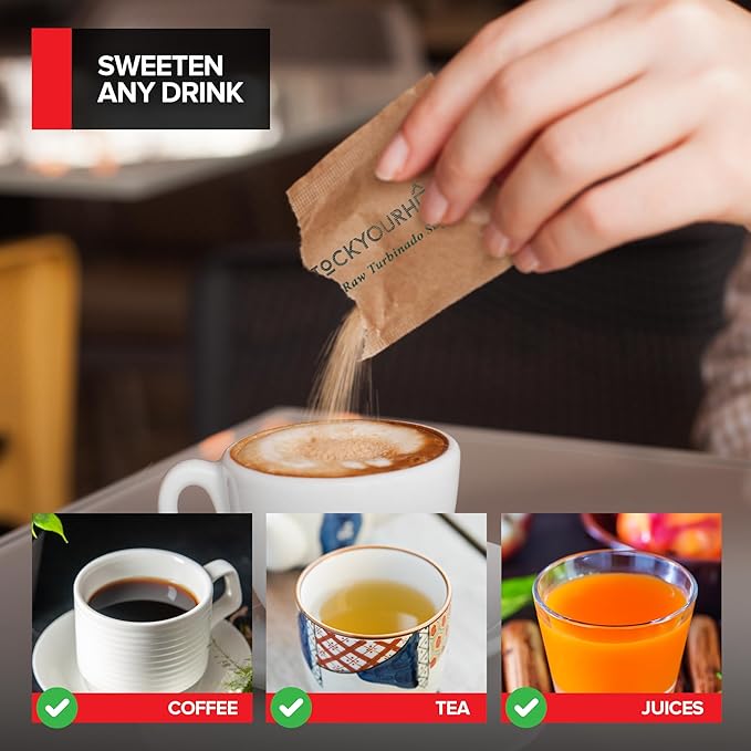 Bulk Sugar Packets, 500 Count - Individual Servings of Turbinado Sugar Packets for Coffee & Tea