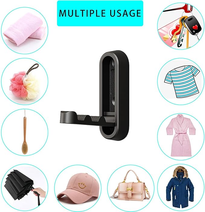 Matte Black Foldable Towel Hooks for Bathroom 2 Pack,Wall Hooks for Hanging Heavy Duty Coat Robe Purse Hooks, Foldable Hooks Storage Solution for Bathroom,Closet,Entryway,Pool (2, Matte Black)