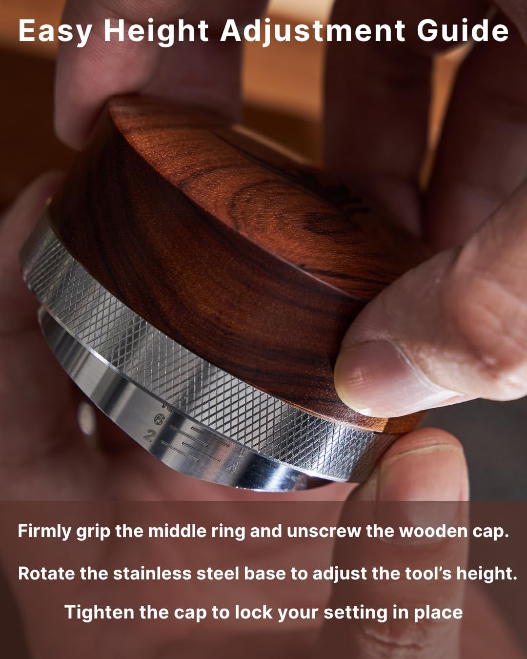 51mm Espresso Distributor Tool Knodos Rosewood Coffee Distributor Stainless Steel 51 mm Distribution Tool Leveler with Adjustable Depth Premium