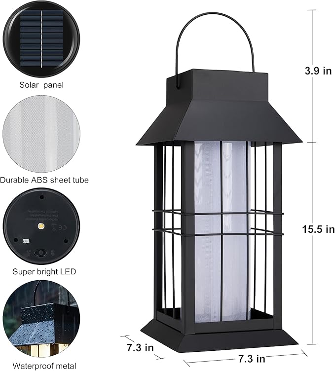 Solar Hanging Lantern Outdoor Waterproof,Black Heavy Duty Metal Solar Powered Hanging or Table Lamp for Patio, Garden, Yard, Porch - Decorative Warm White Lights