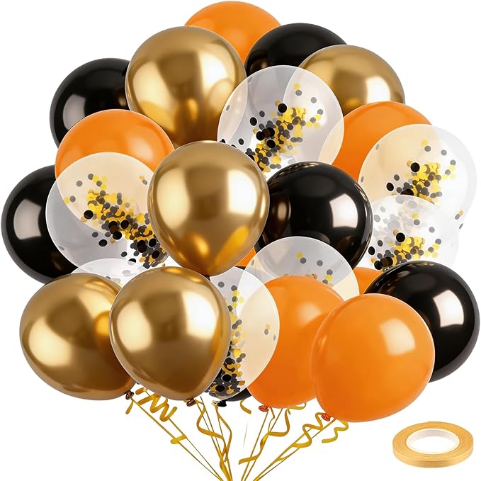 60Pcs Black and Gold Balloons Graduation Balloons - 12 Inch Gold Confetti with Ribbons for 2026 Graduation Decorations for Birthday Bridal Wedding Festival Party Decorations