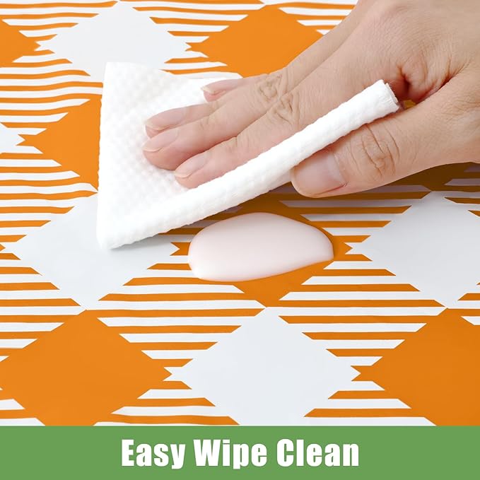 Smiry 10 Pack Gingham Disposable Table Cloth, 54 x 108 Inch Waterproof Plastic Tablecloth, Rectangle Orange Checkered Pumpkin Table Covers for Thanksgiving, Harvest, Birthday, Party