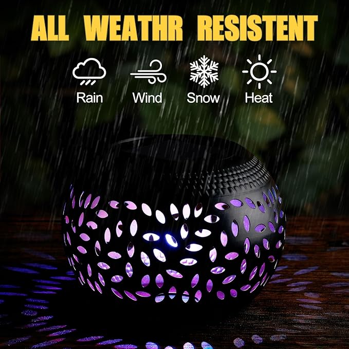 Reginary 1 Pcs Solar Lanterns Waterproof Outdoor Decor, Hollow Out Retro Metal Solar Lights 7 Color 2 Modes Decorative Atmosphere Table Lantern for Women Mom Gifts Patio Garden Pathway Yard (Black)