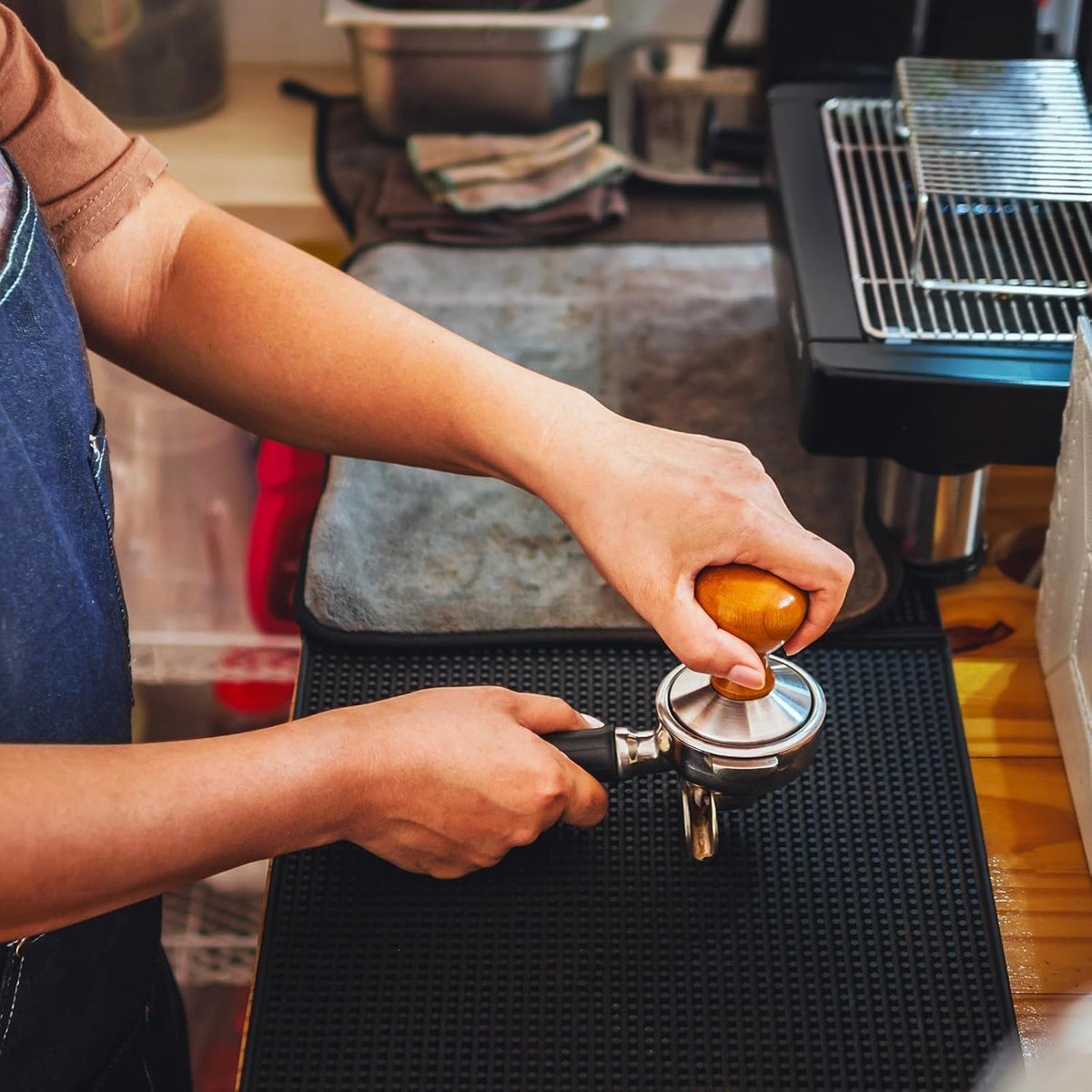 uxcell 51mm Espresso Tamper, Stainless Steel Press Tool Tamper with Wooden Handle, Espresso Accessories for Baristas, Home, Shops, Cafe (Flat Base