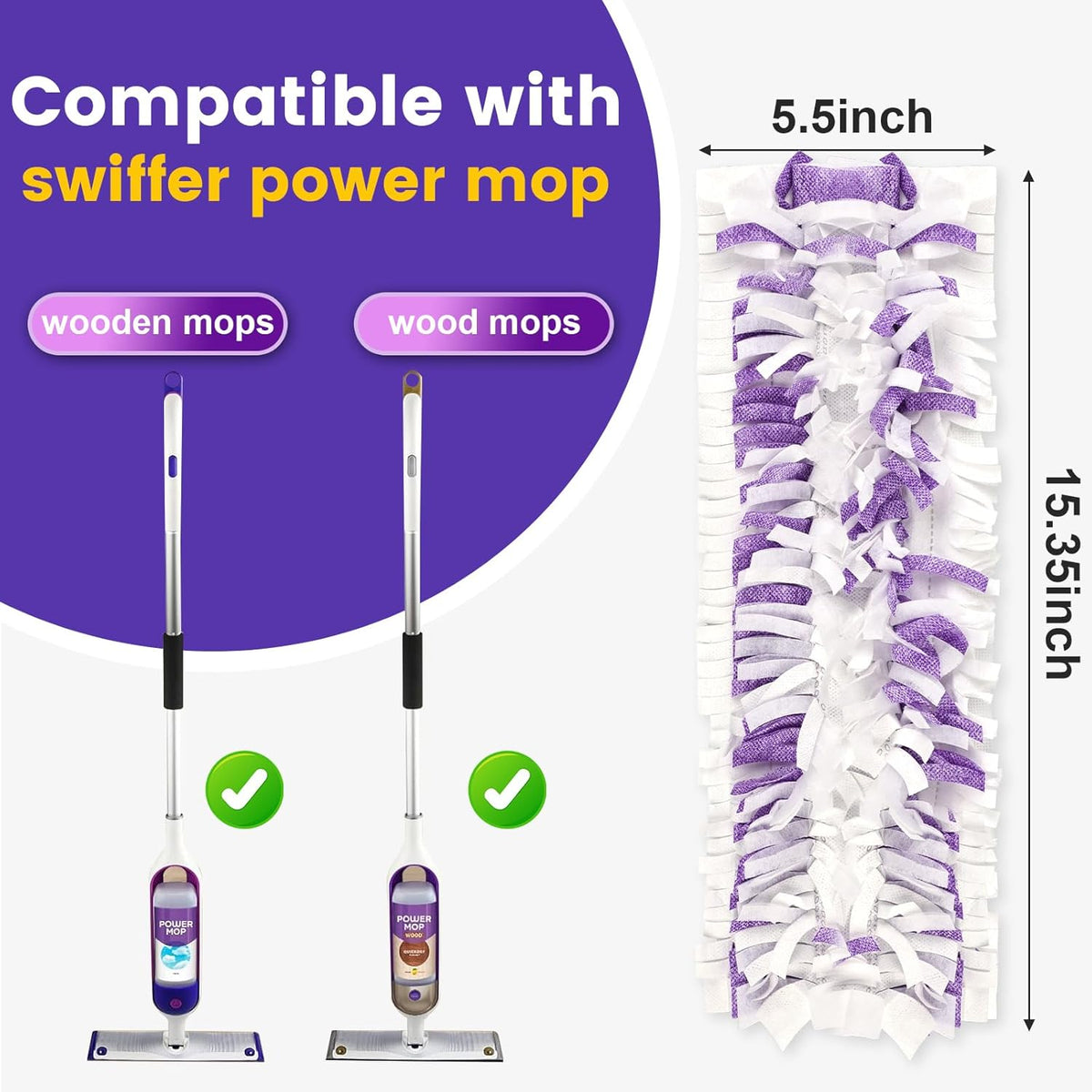 5X Cleaning Power Mop Pads Compatible with Swiffer PowerMop, Disposable Mopping Pad Refills for Cleaning, Multi-Surface Wood Floor Replacement Pads (32)