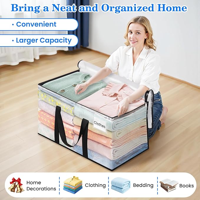 BlissTotes 2-Pack Large Moving Bags with Backpack Straps & Strong Zippers, Heavy-Duty Storage Bags Moving Boxes for Space Saving, Dorms, Transport, 125L-30 Gallons, Clear