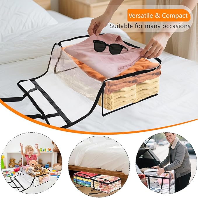 8 Pack Clear Clothes Storage Bags, Vinyl Blanket Storage Containers with Heavy Duty Zipper, Foldable Moving Bags, Closet Organizers for Bedding, Clothing, Comforters, Linens, Duvet (40L)